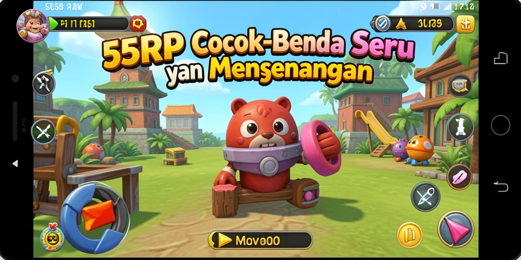 Screenshot gameplay 55RP dengan elemen Match-3 yang penuh warna.
