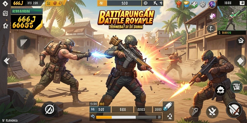 Screenshot gameplay 666J memperlihatkan aksi menegangkan dalam pertempuran Battle Royale.