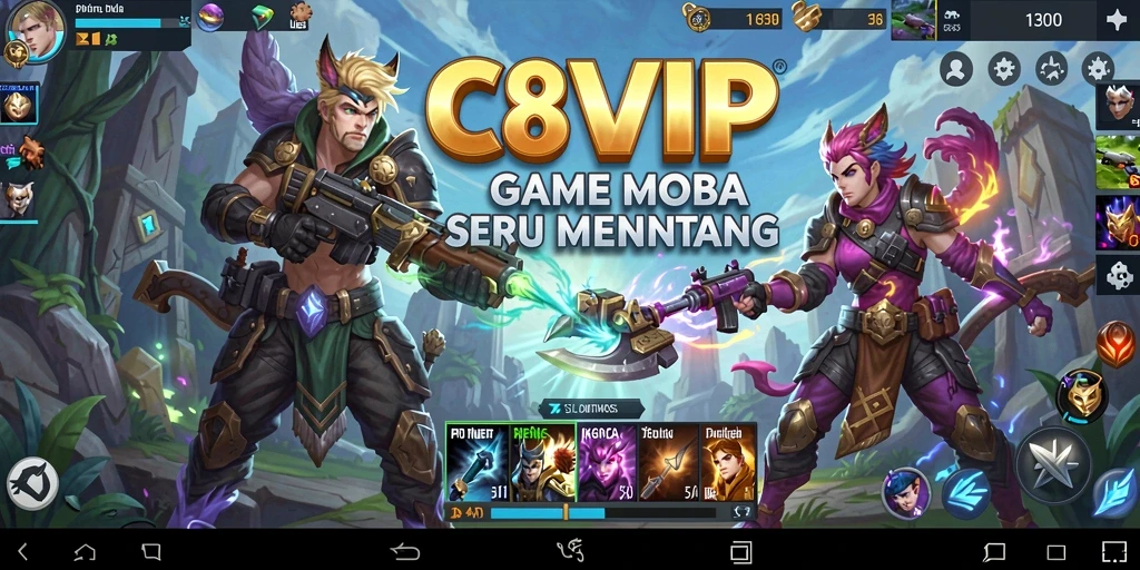 Screenshot gameplay C8VIP yang mendebarkan dalam pertarungan MOBA.