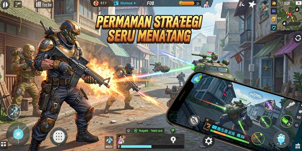 Tampilan gameplay seru dan strategi dalam F08 yang mendebarkan.