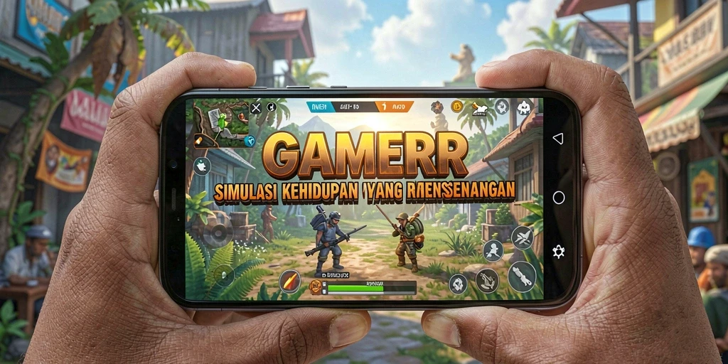 Screenshot utama GAMERP menampilkan pemain membangun kota impian mereka.