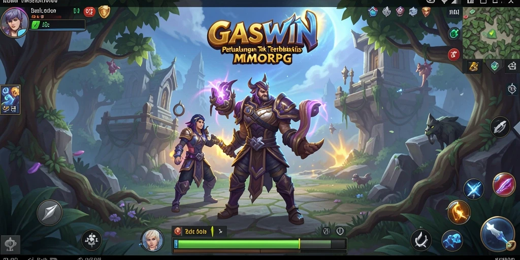 Screenshot utama GASWIN menampilkan pertempuran epik dalam dunia MMORPG.