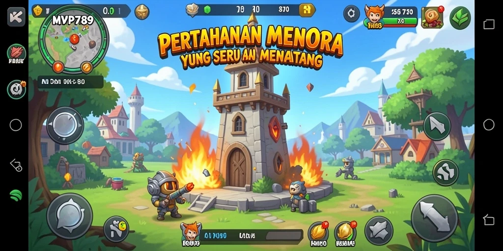 Tampilan gameplay menara dalam aksi di MVP789.