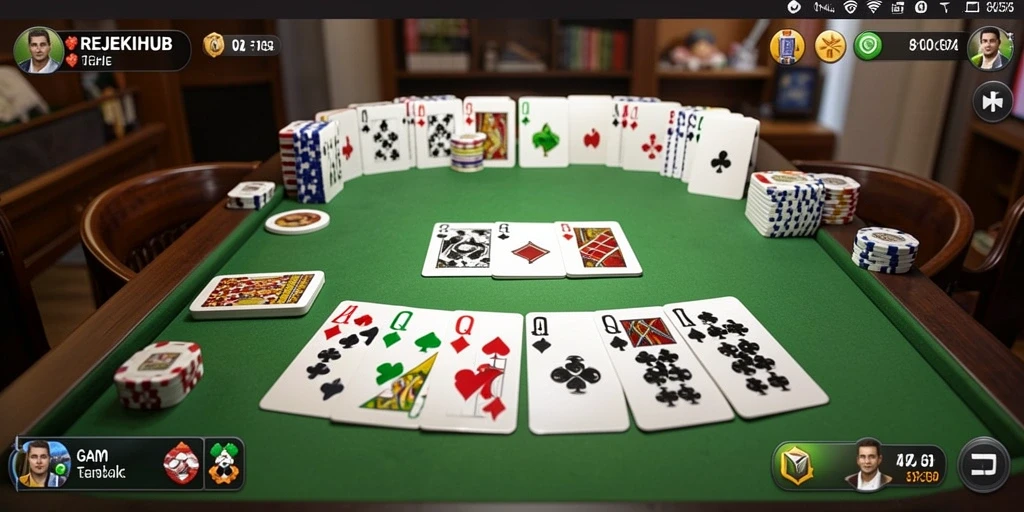 Screenshot gameplay menarik dari REJEKIHUB memperlihatkan permainan Gaple yang seru.