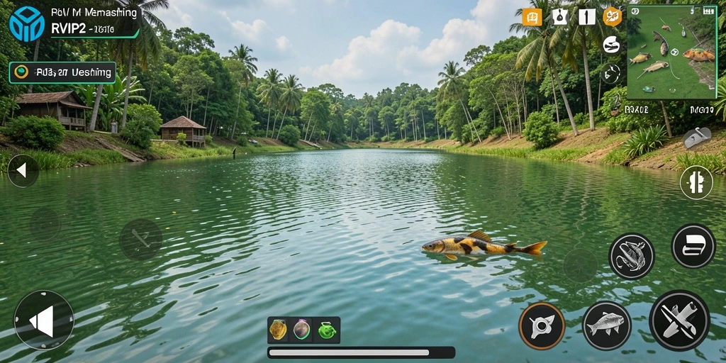 Tampilan gameplay menarik dari RVIP2 dengan berbagai lokasi memancing.