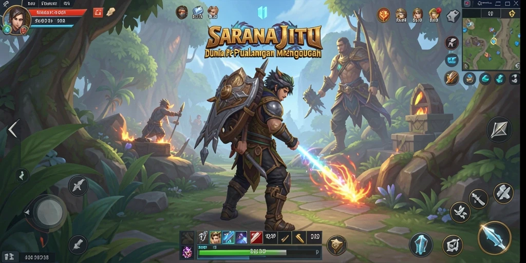 Tampilan gameplay SARANAJITU yang memukau saat bertarung di dungeon.