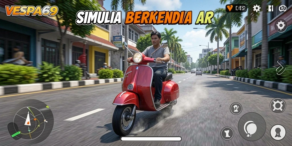 Gameplay seru VESPA69 dengan grafis menawan saat berkendara Vespa.