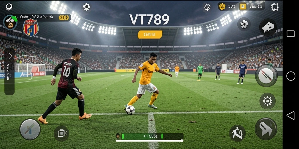 Tampilan gameplay VT789 yang mendebarkan dan penuh aksi sepak bola.